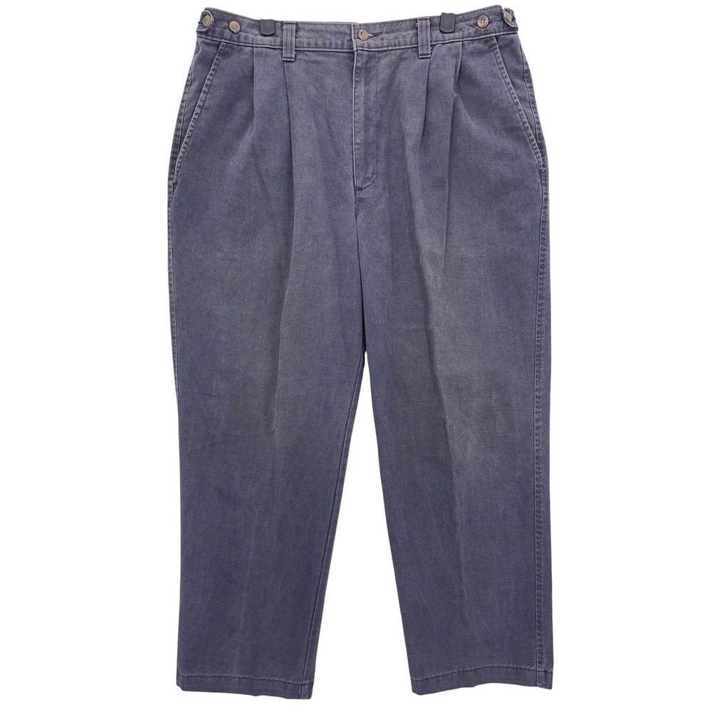 Vintage 90s Dockers Black/Grey Pleated Khaki Pants 36 Classic Fit Side Adjusters